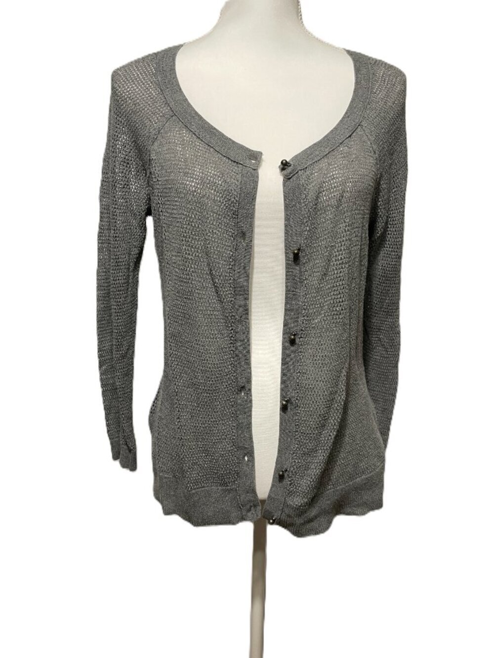 American Eagle Outfitter Gray Cardigan, Sheer with Small Round Buttons, Size L - Picture 4 of 9